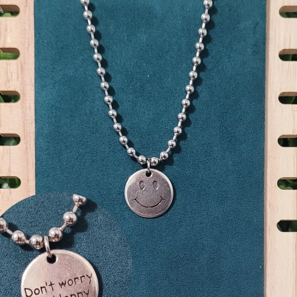 Smiley Face Pendant Necklace (stainless steel) - Picture 2 of 3
